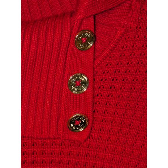 Calvin Klein Women M Red Textured Button Neck Knit Sweater Cozy Winter Christmas - Picture 3 of 12